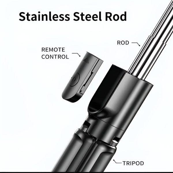 4 in 1 Selfie Stick Tripod with Light and Bluetooth Remote (Foldable and Extendable 70cm) Mobile Holder