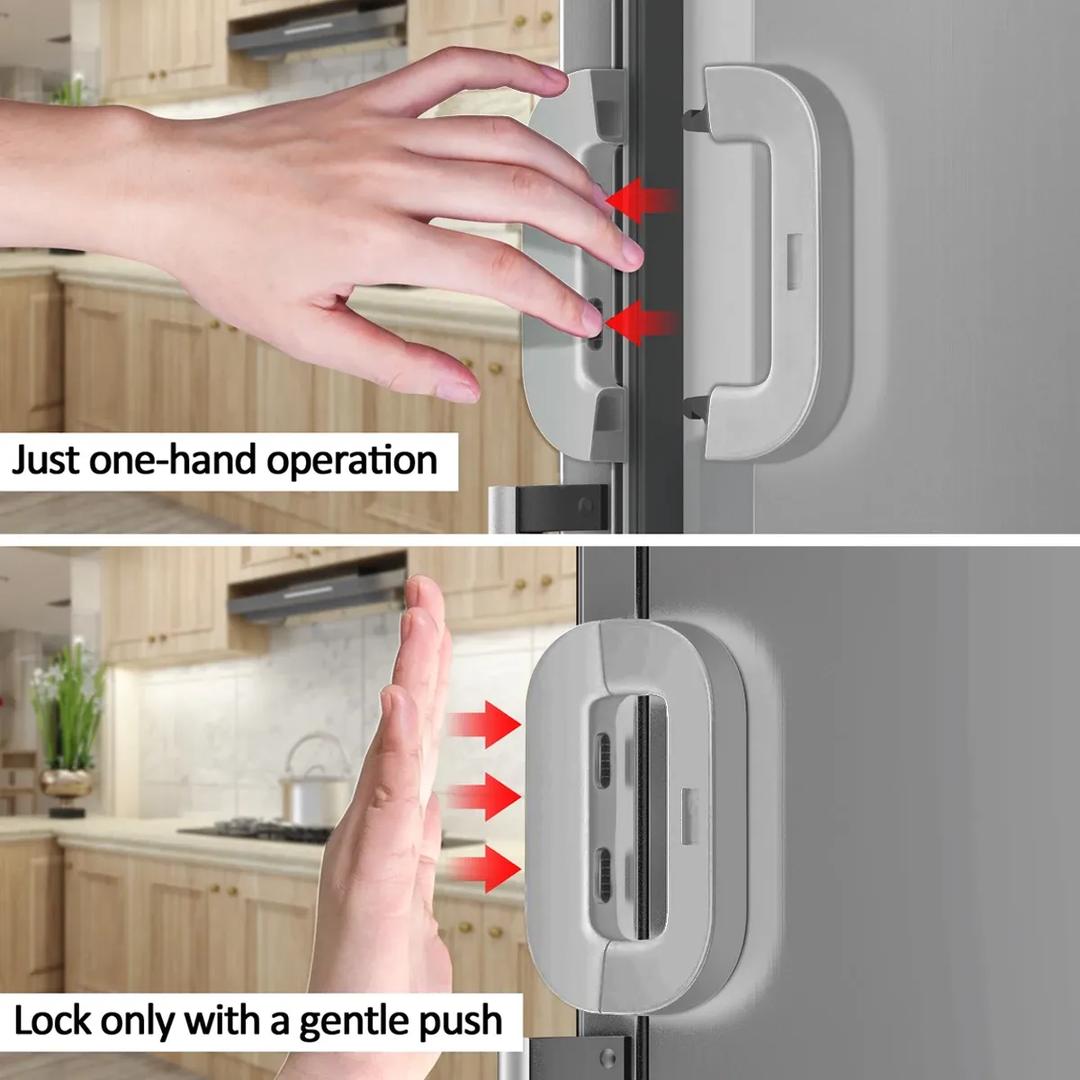 “Child Proof Fridge Door Lock – Easy Install Baby Safety Lock for Refrigerator & Cabinets”