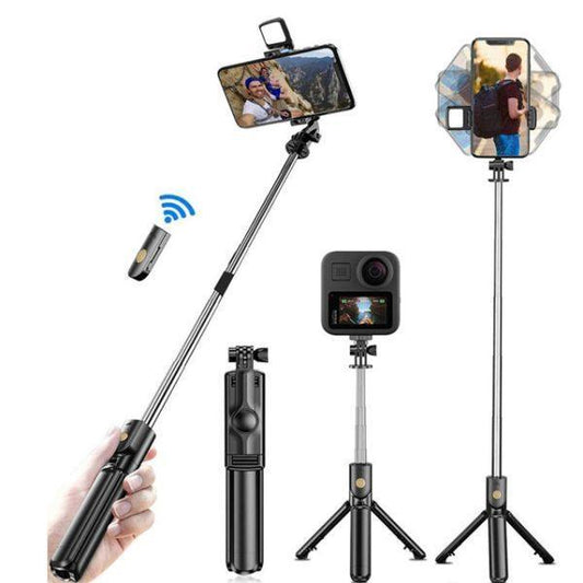 4 in 1 Selfie Stick Tripod with Light and Bluetooth Remote (Foldable and Extendable 70cm) Mobile Holder